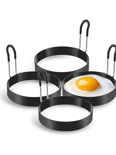 1 pc, Anéis de ovo, Moldes de ovo em aço inoxidável para fritar, Anel de cozinheiro de ovo redondo, Anéis de ovo com cabo de silicone para cozinhar em chapa a gás, Molde antiaderente para fritar ovo