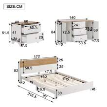 Sweiko Sweiko Complete slaapkamerset, 3-delig. Modern tweepersoonsbed + nachtkastje + ladekast, tweepersoonsbed 160x200cm met middenvoet, nachtkastje met 2 lades, ladekast met 3 lades en 2 deuren, wit + naturel
