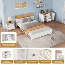Sweiko Sweiko Complete slaapkamerset, 3-delig. Modern tweepersoonsbed + nachtkastje + ladekast, tweepersoonsbed 160x200cm met middenvoet, nachtkastje met 2 lades, ladekast met 3 lades en 2 deuren, wit + naturel