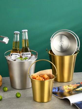 1 Piece Of 304 Stainless Steel Ice Bucket Snack Bucket KTV Bar Supplies Champagne Bucket Ice Cube Korean French Fries Fried Chicken Bucket Summer Essential Ice Bucket Small Ice Cube Beer Storage Bucket Camping Ice Bucket Gold/Silver, Gift For Father