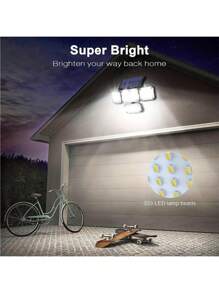1pc 333 LED/100lLED Solar Outdoor Lights, Waterproof Motion Sensor, Solar Security Spotlight, With Remote Control 3 Mode, 4 Head Solar Floodlight, For Patio, Garage, Porch, Yard(100/300LED ,Integrated/Separation,With/Without Remote Control Optional) Halloween Christmas Thanksgiving Gift - Black - View 9