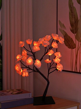 1 LED Rose Night Light, 24 LED Lights Flashing String Bedroom Room Rose Tree Light Decoration Table Lamp Creative Girlfriends Gift Night Light For Girls, Women, Teens Home Decor, Bedroom, Living Room Party, Wedding, Christmas, Valentine's Day Decoration