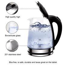 2L Electric Kettle Glass 360 Blue LED Illuminated Portable Jug Fast Heating - Black - View 3