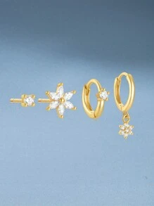 4Pcs Flower 925 Sterling Silver Earring For Women Fresh Style Stud Earring Suitable For Party Bridal Jewelry Valentines