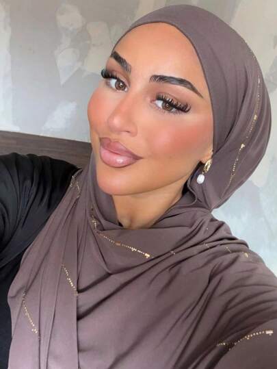 1 pièce Foulard long conservateur en jersey doux à motif diamant unicolore, châle arabe décontracté pour femme, couleur unie convenant à l'usage quotidien