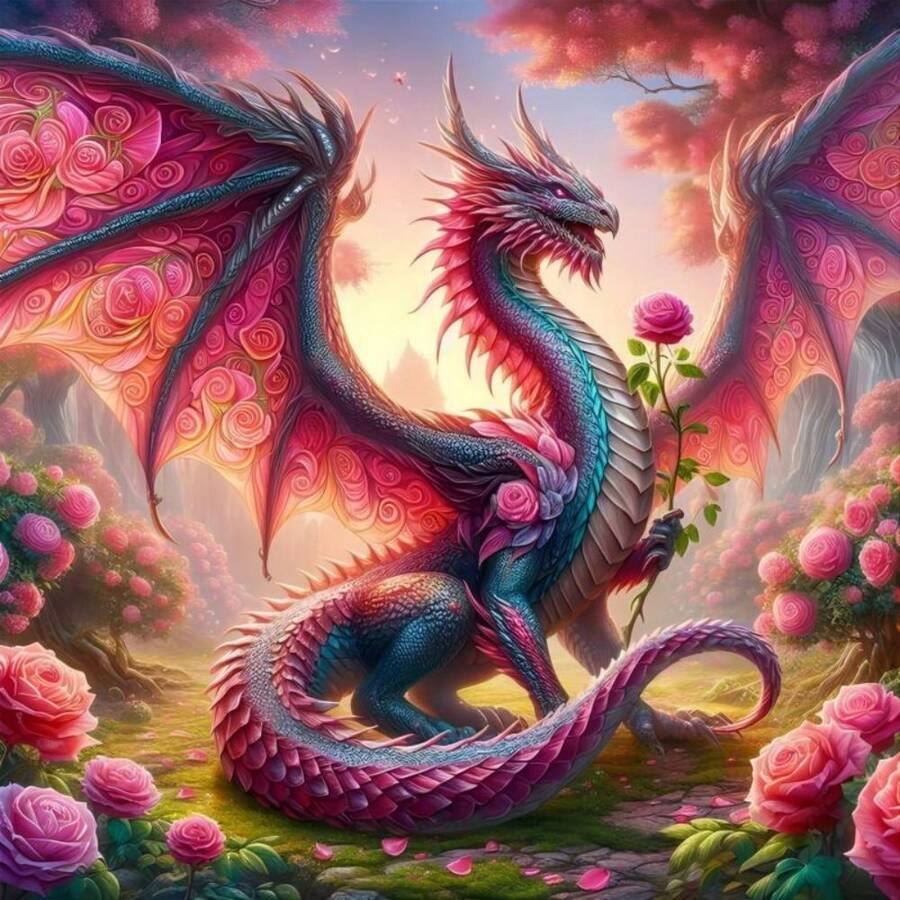 1入組多色全鑽龍紋十字繡壁飾，適合初學者和手工藝愛好者，是客廳、臥室、書房和其他室內空間的必需裝飾品 - 彩色 - 查看 1