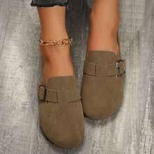 Women's Adjustable Buckle Suede Clogs Leather Soft Footbed Sandals Potato Shoes With Arch Support - Khaki - View 6