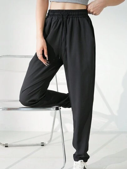 女士速干运动裤，宽松透气慢跑裤，夏季薄款弹力腰带运动紧身裤