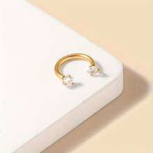 时尚金条鼻环，镶嵌立方氧化锆心形设计 - 双头 C 形耳环 - 低过敏性鼻饰，优雅女士礼物，情人节、母亲节佳选 - 金黃色 - 查看 3