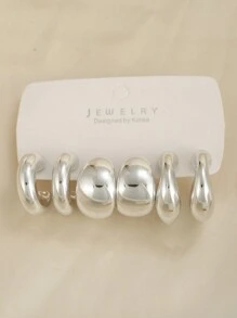 Conjunto de 3 pares de aretes geométricos de aro trenzado en forma de gota de agua con forma de C - Multicolor - Ver 13