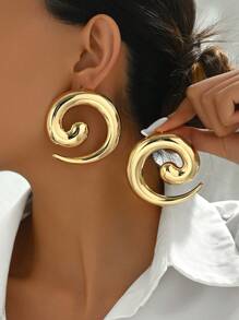 1pair Exaggerated European And American Fashion Metal Spiral Stud Earrings, Suitable For Daily Wear By Women
