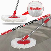 Spin Mop And Bucket With Wringer Set, 360° Swivel Mop And Bucket With Wringer Set And 3 Microfiber Mop Refills, 61'' Stainless Steel Extended Handle, For All Floor Types, Suitable For Home Cleaning - Đỏ - Xem 7