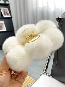 1pc Plush Soft Hair Claw Clip,Women's Hair Claws, Suitable For Daily Use Cute,Pink Accessories Valentine's Day - Hot Pink - View 3