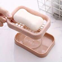 1pc Plastic Soap Dish Holder, Square Non-Slip Draining Soap Bar Container For Shower, Bathroom, Kitchen - Waterfall Soap Tray Storage Box - Multicolor - View 2