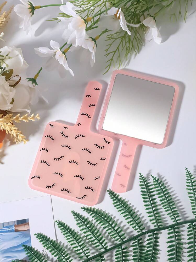 1個 新作 漫画柄ハンドルミラー フル印刷まつげ付き、化粧ポーチ用