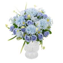 1PC/3PCS Artificial Flowers Silk Hydrangea Bouquets Fake Tea Roses For Autumn Wedding Vase For Home Dining Room Bedroom Decorations, Festival Birthday Party Accessories, Outdoor Garden Decorations, Valentine Day, Gift Home Decor Christmas Decorations Christmas - Blue - View 7
