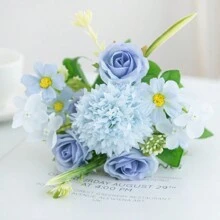 1PC/3PCS Artificial Flowers Silk Hydrangea Bouquets Fake Tea Roses For Autumn Wedding Vase For Home Dining Room Bedroom Decorations, Festival Birthday Party Accessories, Outdoor Garden Decorations, Valentine Day, Gift Home Decor Christmas Decorations Christmas - Blue - View 5