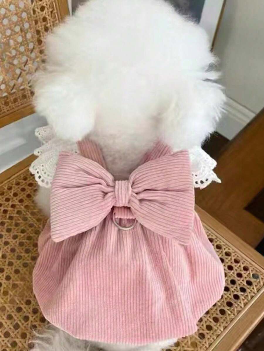 Pink Corduroy Lace Pumpkin Skirt For Cats And Dogs, Suitable For Autumn/Winter Outfit (Random Delivery)