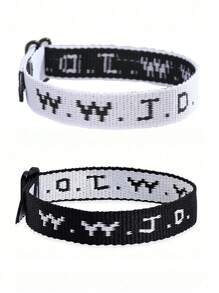 2pcs/Set Minimalist WWJD Letter What Would Jesus Do Embroideried Woven Wristband Bracelets For Women For Protection Pray Bracelets - Multicolor - View 22
