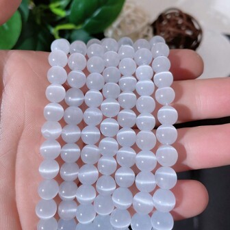 4毫米(0.157英寸) - 10毫米(0.393英寸)白色貓眼玻璃散珠月亮石珠子，適用於珠寶製作DIY，優雅時尚手鍊項鍊手工藝補給品