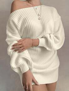 韩式圣诞休闲波西米亚节日派对复古连衣裙，女士复古风可爱机场街头服饰乡村演唱会服装，万圣节角色扮演服装，性感女巫服装，秋季女装外出服装，Y2K返校服装，乡村演唱会服装，女士秋季连衣裙，女士冬季服装，哥特蒸汽朋克露肩纯色休闲宽松毛衣裙 - 白色 - 查看 1