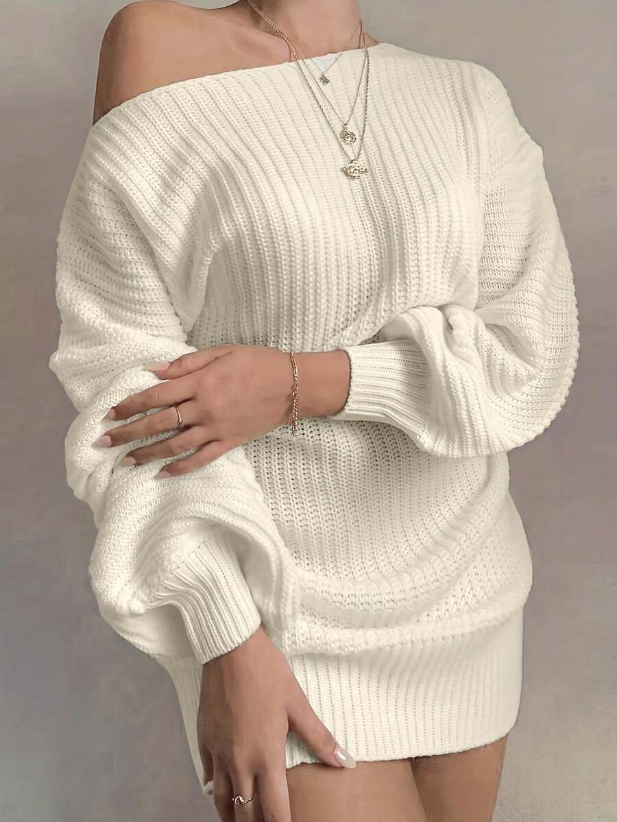 韩式圣诞休闲波西米亚节日派对复古连衣裙，女士复古风可爱机场街头服饰乡村演唱会服装，万圣节角色扮演服装，性感女巫服装，秋季女装外出服装，Y2K返校服装，乡村演唱会服装，女士秋季连衣裙，女士冬季服装，哥特蒸汽朋克露肩纯色休闲宽松毛衣裙 - 白色 - 查看 1