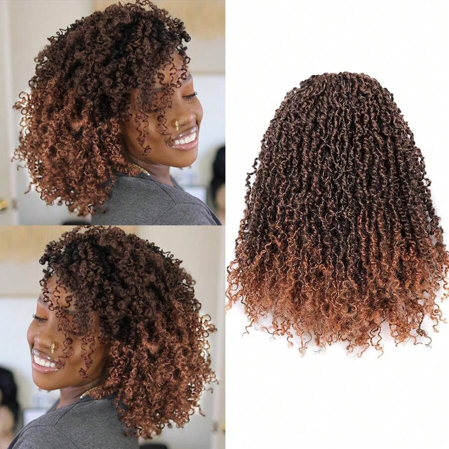 Yanky Twist Crochet Hair 12 Inch 6 Packs Pre-Twisted Fluffy Spring Mini Twist Short Passion Twist, Ombre Brown Pre-Looped Crochet Braids Braiding Hair - Brown Ombre - View 1