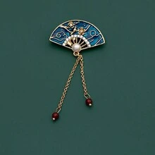 Set de 4 broches antiguos de estilo chino esmaltados y de jade, accesorios elegantes para cheongsam en estilo clásico de corte con concha y diseño de flor - Multicolor - Ver 8