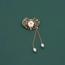 Set de 4 broches antiguos de estilo chino esmaltados y de jade, accesorios elegantes para cheongsam en estilo clásico de corte con concha y diseño de flor - Multicolor - Ver 9