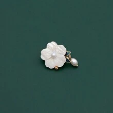 Set de 4 broches antiguos de estilo chino esmaltados y de jade, accesorios elegantes para cheongsam en estilo clásico de corte con concha y diseño de flor - Multicolor - Ver 11