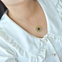 1pc Natural Black Gemstone Necklace Set Pendant, Black Gemstone Gold-Plated Inlay, Gold Jade Fashion Jewelry, Fashion Jewelry, Women's Necklace Jewelry, Gem Necklace, Holiday Gift, Gift For Her. - G - View 6