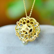 1pc Natural Black Gemstone Necklace Set Pendant, Black Gemstone Gold-Plated Inlay, Gold Jade Fashion Jewelry, Fashion Jewelry, Women's Necklace Jewelry, Gem Necklace, Holiday Gift, Gift For Her. - G - View 5