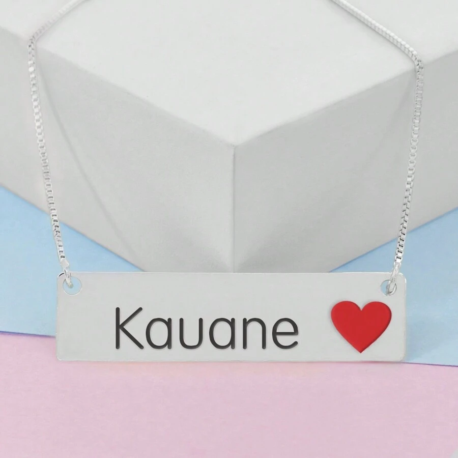 Colar Nome Personalizado Coração Resinado Kauane Banhado Prata 1000 - 999001897