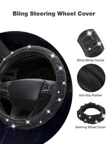 Easypie Selection 19 件装水钻装饰汽车方向盘套、手刹套、换档杆套套装 - 黑色 - 查看 6