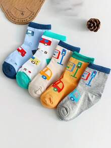 5 Pares de calcetines para niños con patrón de semáforo impreso con dibujos animados, adecuados para todas las estaciones, calcetines atléticos de unicolor para niños pequeños para estudiantes - Multicolor - Ver 3