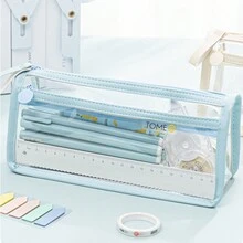 双层透明铅笔盒，大容量，考试专用，美观实用，文具包，生活用品收纳包，化妆品收纳包 - 彩色 - 查看 4