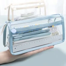 双层透明铅笔盒，大容量，考试专用，美观实用，文具包，生活用品收纳包，化妆品收纳包 - 彩色 - 查看 7