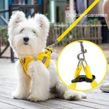2入組，1套狗繩，防爆背心式牽繩，小型犬貝爾 Teddy Pommy小狗，胸帶，狗鏈，配1.5米扁繩 - 紫色 - 查看 8