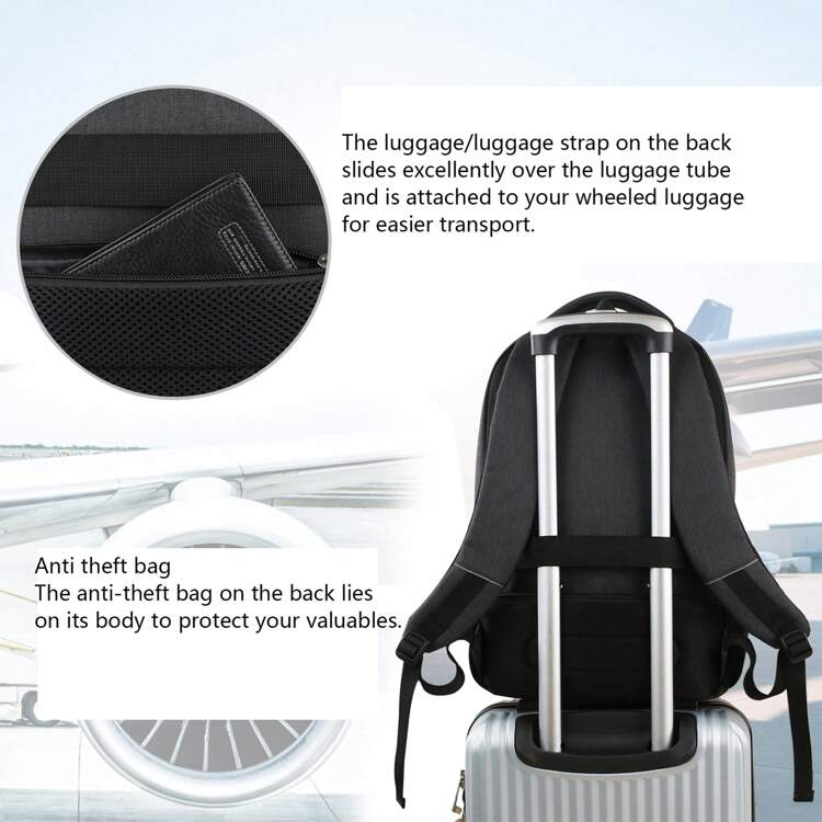 okwish Large Capacity Backpack: Laptop Backpack Has More Than 20 Independent Pockets For Plenty Of Storage Space And Can Hold Power Bank, A4 Files, Wallet, Pens, Cards, Clothes. - Black - View 6