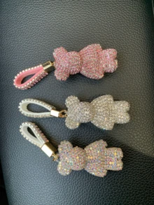 Bling Cute Teddy Bear Car Key-Chain Accessories Decorations Pendants Creative Cool Diamond Bear Design Pendant Keychain With Sparkly Rhinestone - Pink - View 2