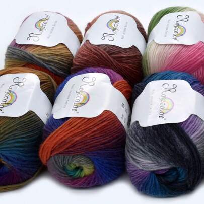 100% Pure Wool Rainbow Colored Yarn, Suitable For Hand Knitting & Crocheting, Medium Thickness, Ideal For Crocheting Shawls, 50g/180m