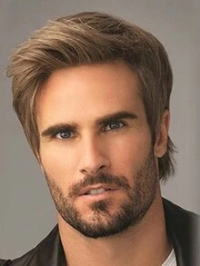 Men's Fashionable Handsome Short Curly Mixed Brown 10 Inches Natural Wavy Bangs Wig Suitable For Daily Wear - Brown - View 2