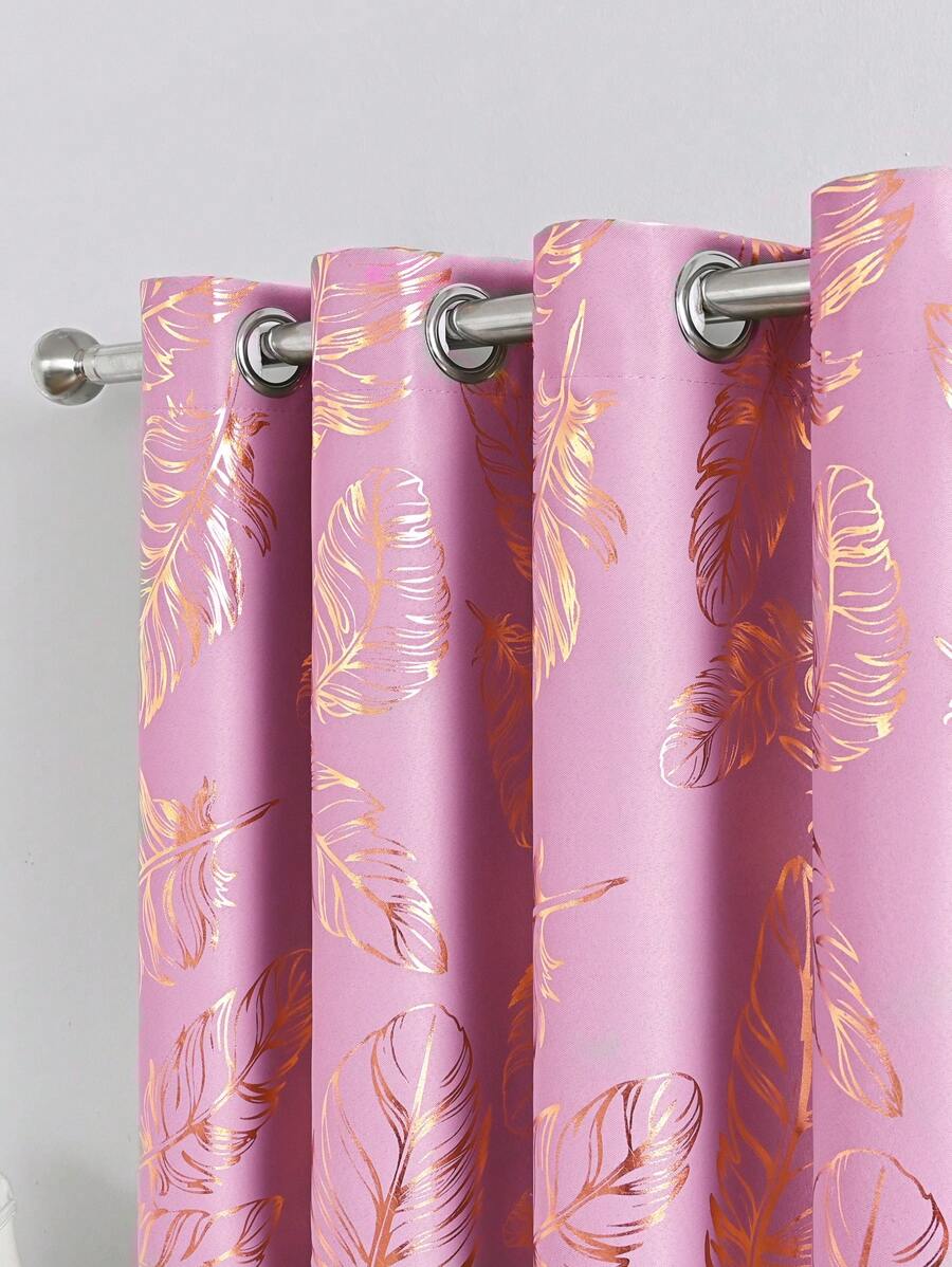 One Modern Style Polyester Feather Pattern Blackout Curtain, Feather Slowly Falling Design, Suitable For Various Room Types Such As Bedroom, Living Room, Kitchen, Dining Room, Etc., Even Can Be Used For Small Windows With Minimum Size To Make Short Curtains - Pink - View 1