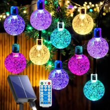 Super Dazzling Color Light Solar Energy Upgrade Project Crystal Bubble Ball Light String 39FT 60LED Is Suitable For Halloween Atmosphere Indoor And Outdoor Garden Wedding Decoration, Flower Home Courtyard Camping And Other Lighting Decoration