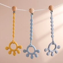 Infant Silicone Teether + Pacifier Clip, Baby Teething Toy For Soothing Gums And Promoting Oral Development