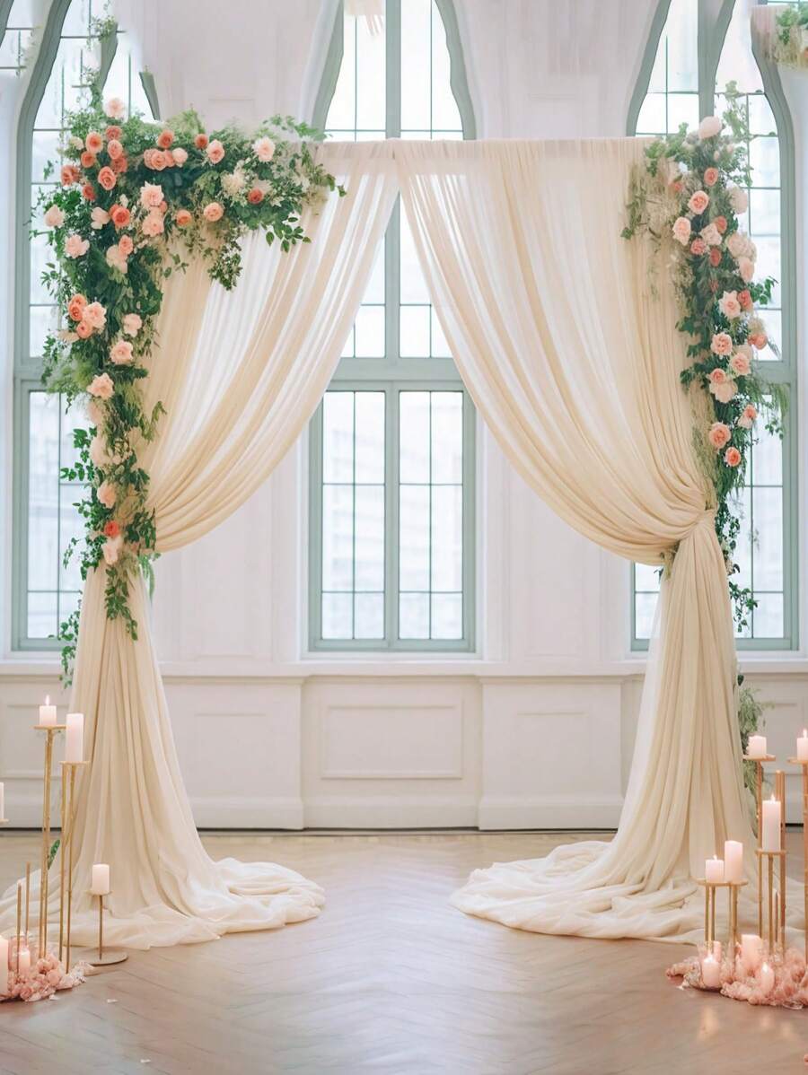 2 件/4 件薄纱背景窗帘，透明背景窗帘非常适合婚礼、照相亭和家居装饰 - 非常适合订婚、生日和节日派对摄影背景装饰、万圣节、圣诞节、感恩节和丰收节礼物和装饰、秋季 - 香檳色 - 查看 1