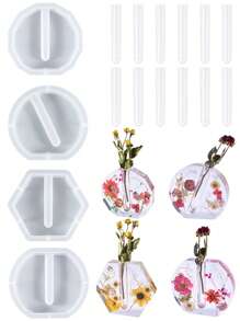 4/16pcs Crystal Drop Resin Mold Asymmetrical Acrylic Test Tube Vase Water Cultivation Plant Silicone Mold Home Decoration Ornaments Own Gift Mold