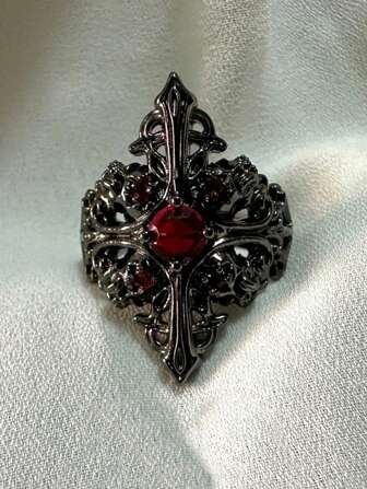 1 pieza Anillo de diamantes hueco creativo y vintage para hombres, diseño de anillo abierto gótico con sentido de estilo