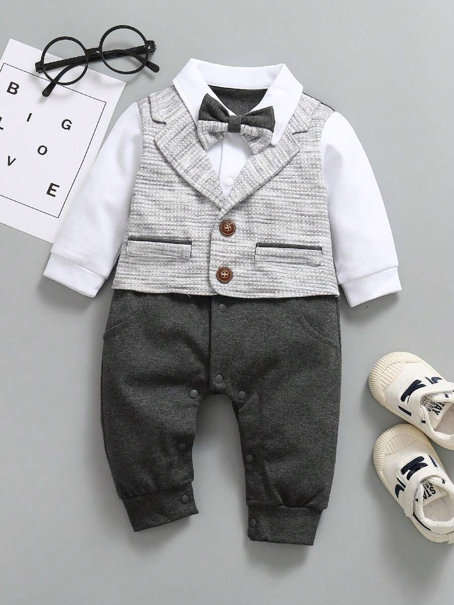 Baby Boy Long Sleeve 2 In 1 Romper Dress, For Party/Wedding/Birthday Occasion