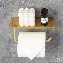 1 pieza Soporte para papel higiénico de aleación de aluminio dorado con soporte para teléfono, adecuado para el baño